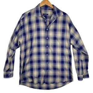 Burberry London Blue Yellow Check Print Long Sleeve Button Up Shirt Size Large